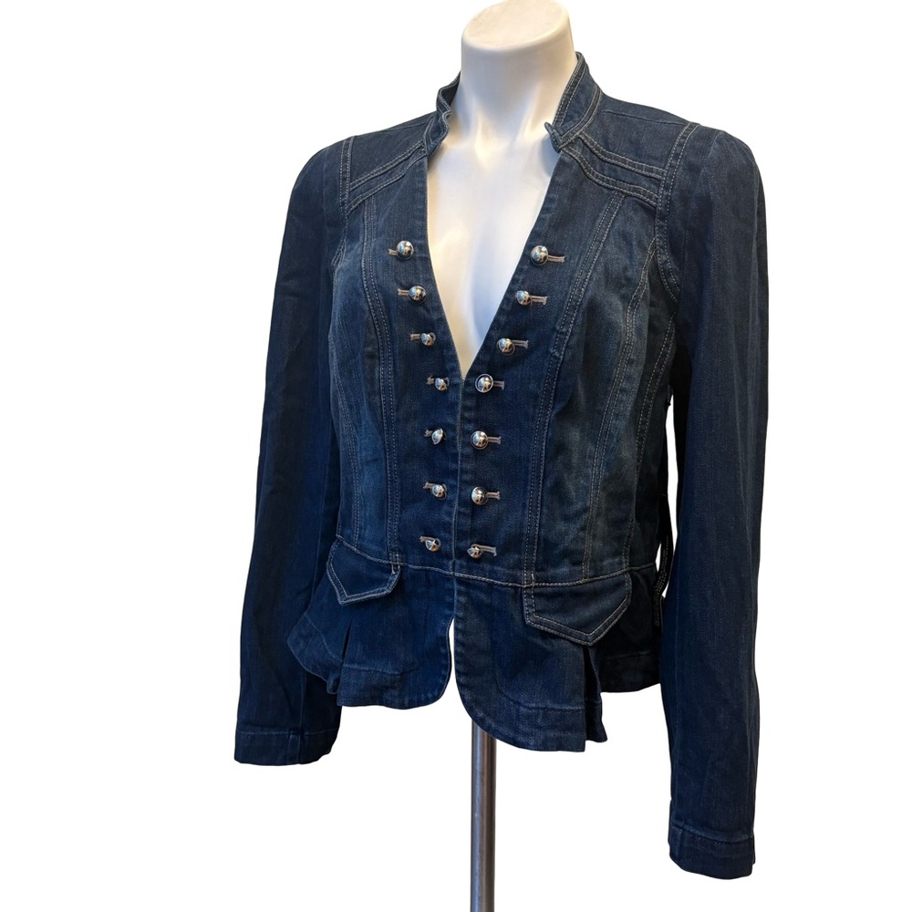 NWT White House Black Market Peplum Hem Military Inspired Jean Jacket, Sz 14 - Picture 6 of 16